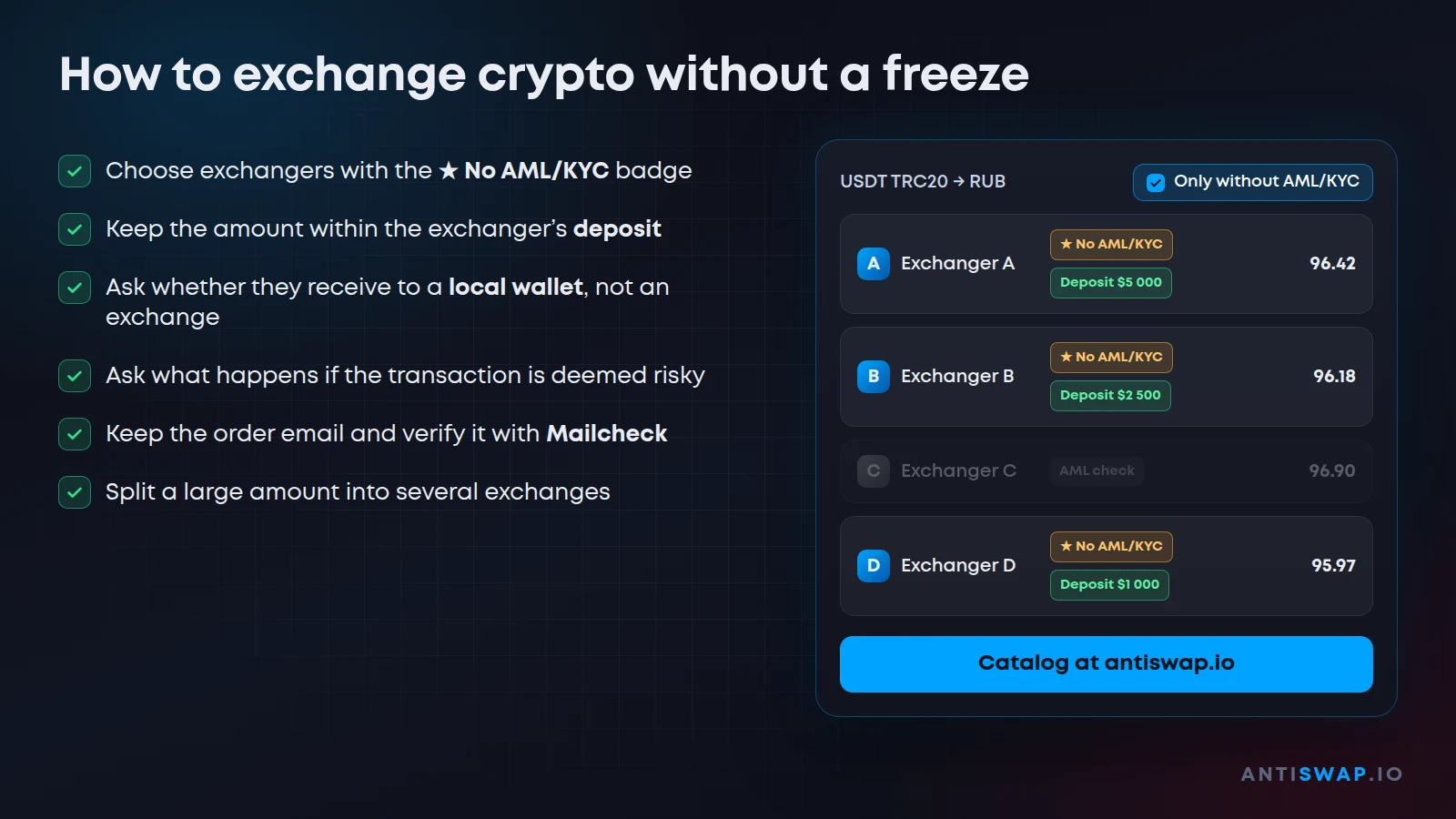 Checklist: how to exchange crypto without the risk of a freeze