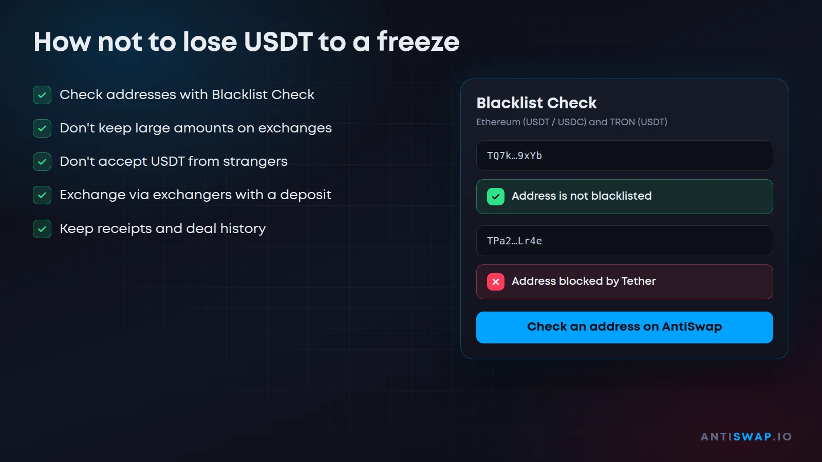 How not to lose USDT to a Tether freeze
